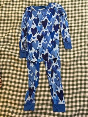 Little Sleepies Blue Heart-Print Kids Pajama Set - Soft Long Sleeve Top & Pants